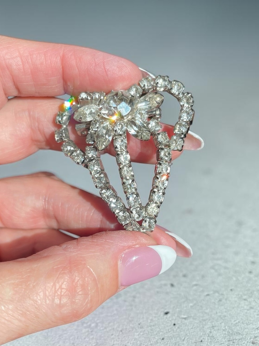 Vintage Clear Rhinestone Geometric Shield Statement Brooch